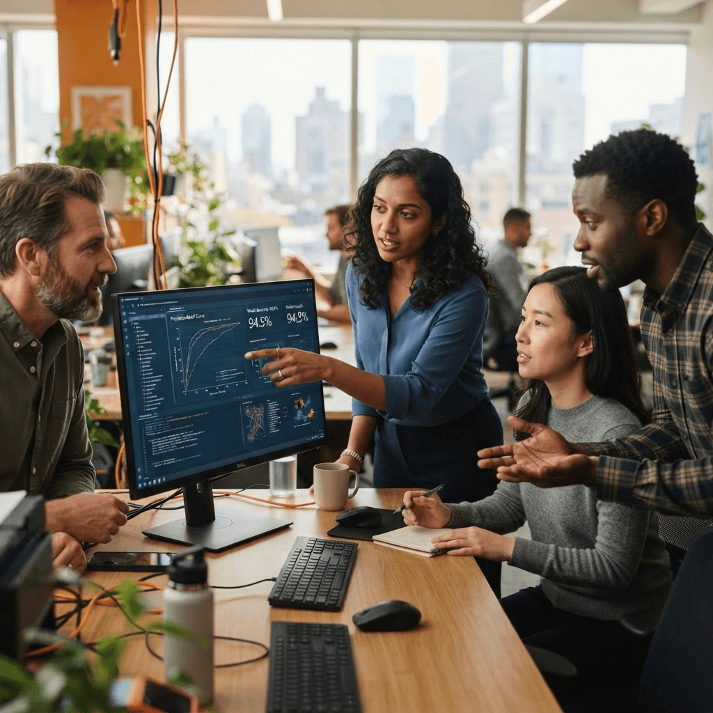 Canviz AI engineers reviewing machine learning results together