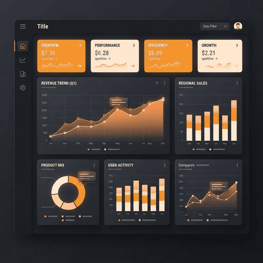 Enterprise analytics dashboard with charts and KPIs